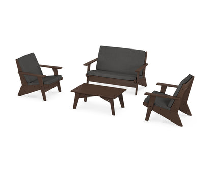POLYWOOD® Riviera Modern Lounge 4-Piece Set in Mahogany / Spectrum Carbon
