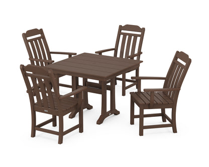 Country Living Cottage 5-Piece Farmhouse Dining Set with Trestle Legs in Mahogany