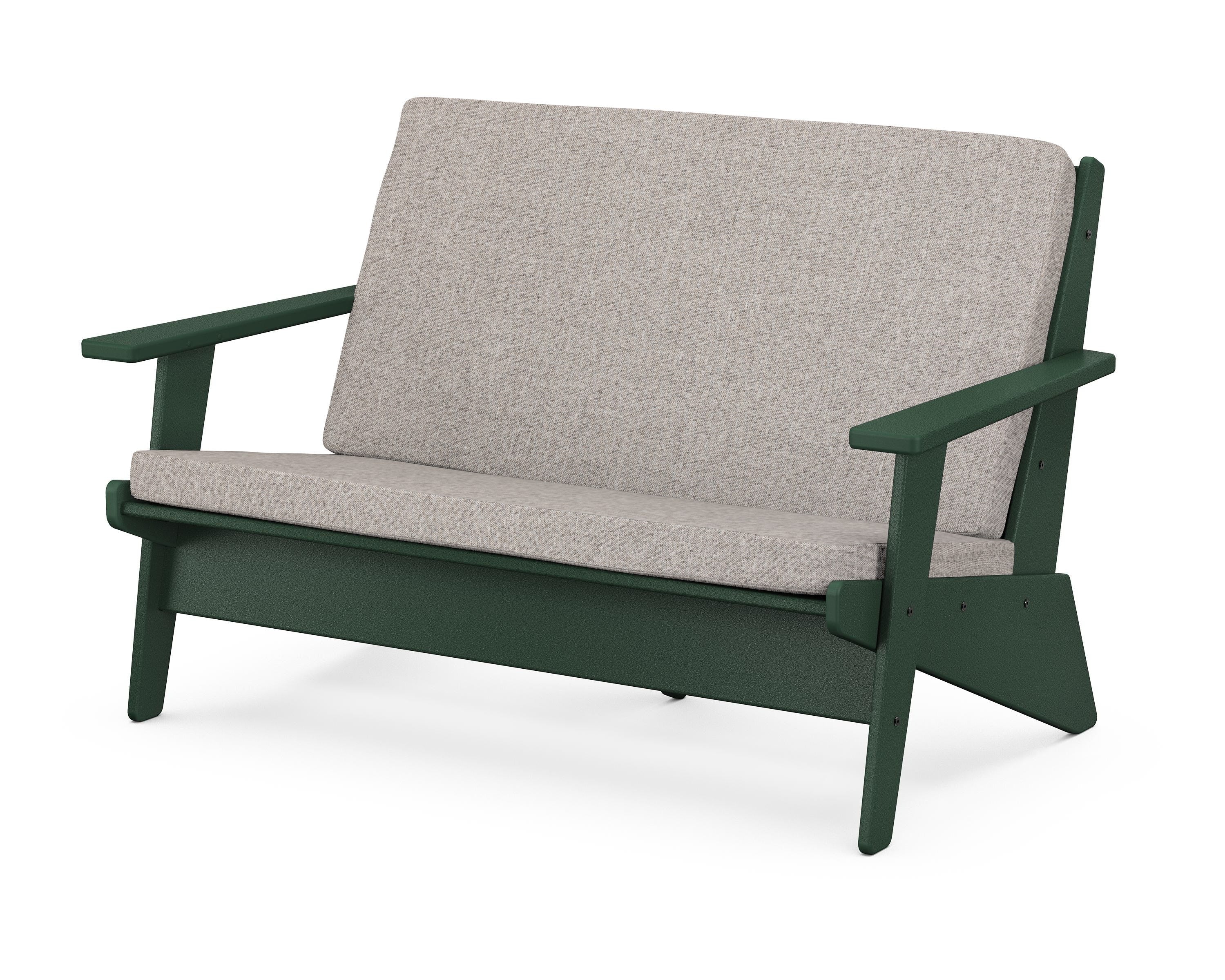 POLYWOOD® Riviera Modern Lounge Loveseat in Green / Weathered Tweed