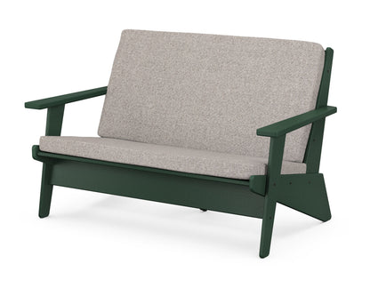 POLYWOOD® Riviera Modern Lounge Loveseat in Green / Weathered Tweed