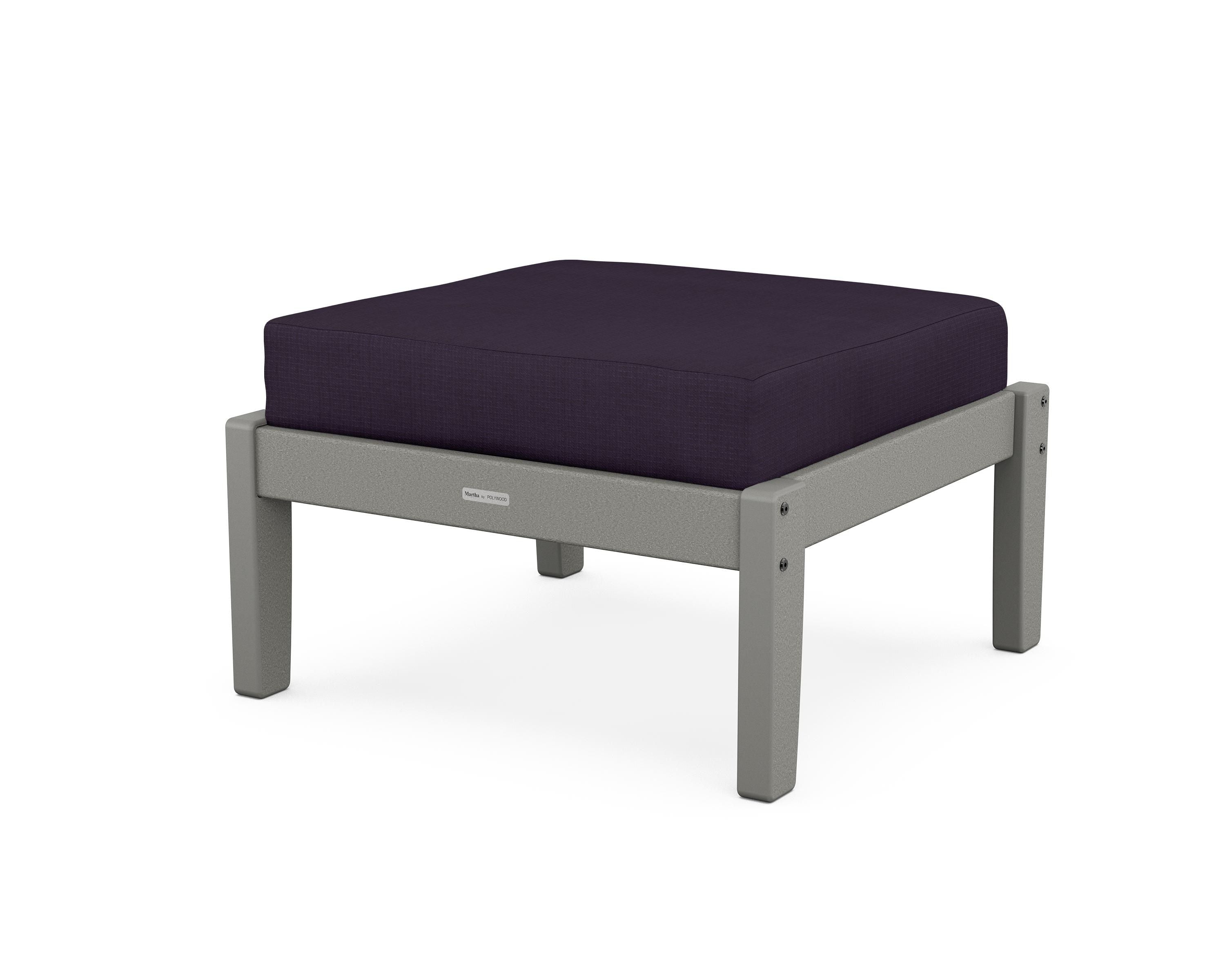 Martha Stewart by POLYWOOD® Chinoiserie Deep Seating Ottoman in Slate Grey / Navy Linen