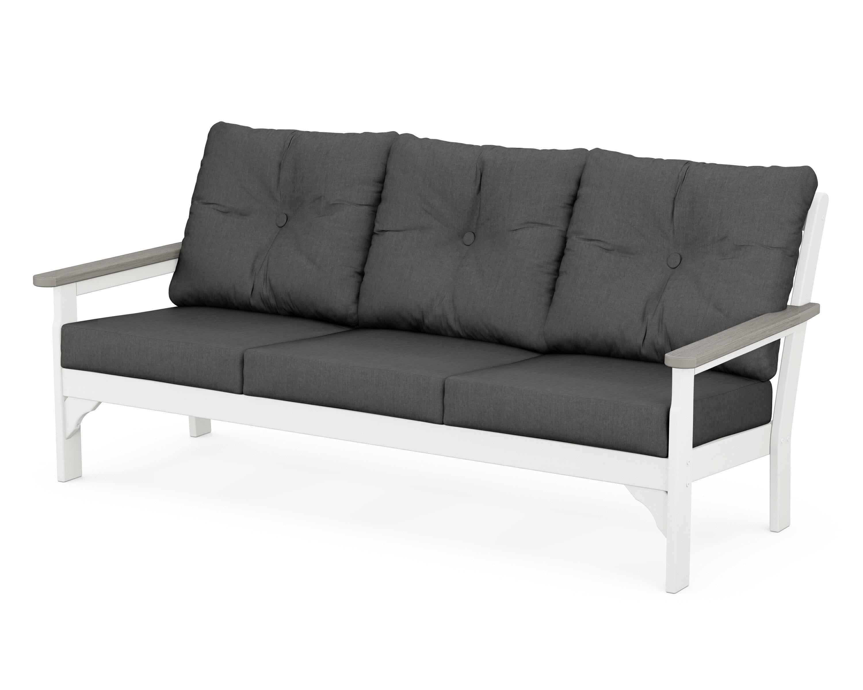 POLYWOOD® Vineyard Deep Seating Sofa in White / Driftwood / Spectrum Carbon