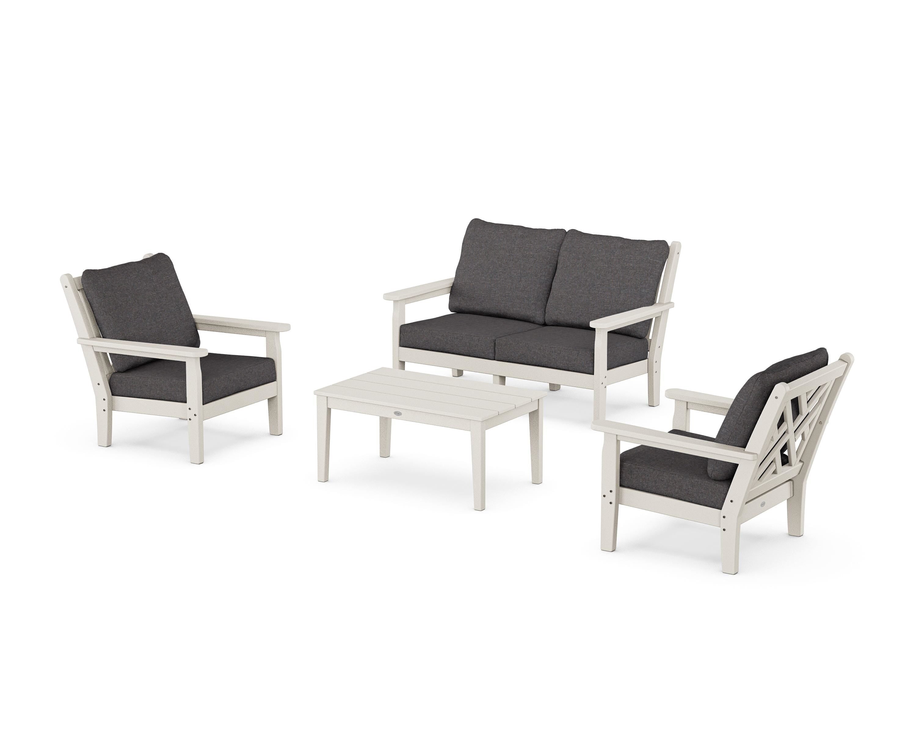 POLYWOOD® Chippendale 4-Piece Deep Seating Set with Loveseat in Sand / Ash Charcoal