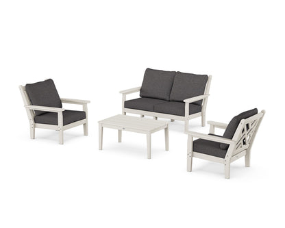 POLYWOOD® Chippendale 4-Piece Deep Seating Set with Loveseat in Sand / Ash Charcoal