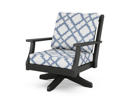 Country Living Wovendale Deep Seating Swivel Chair in Black / Trellis Sky Blue