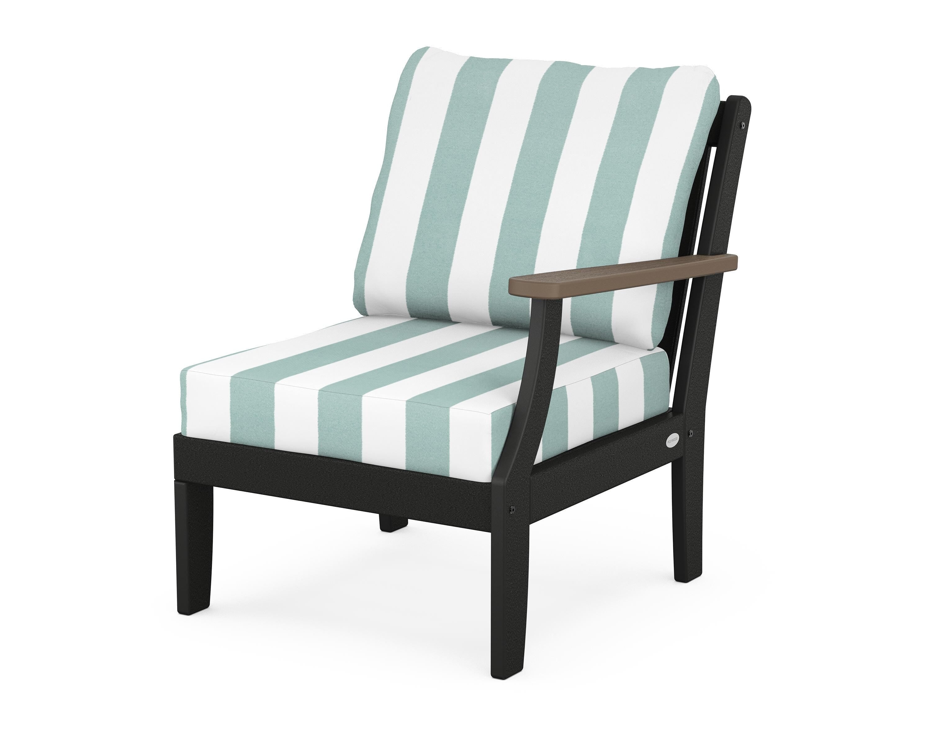 POLYWOOD® Braxton Modular Right Arm Chair in Black / Kona / Cabana Stripe Glacier Spa