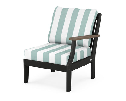 POLYWOOD® Braxton Modular Right Arm Chair in Black / Kona / Cabana Stripe Glacier Spa