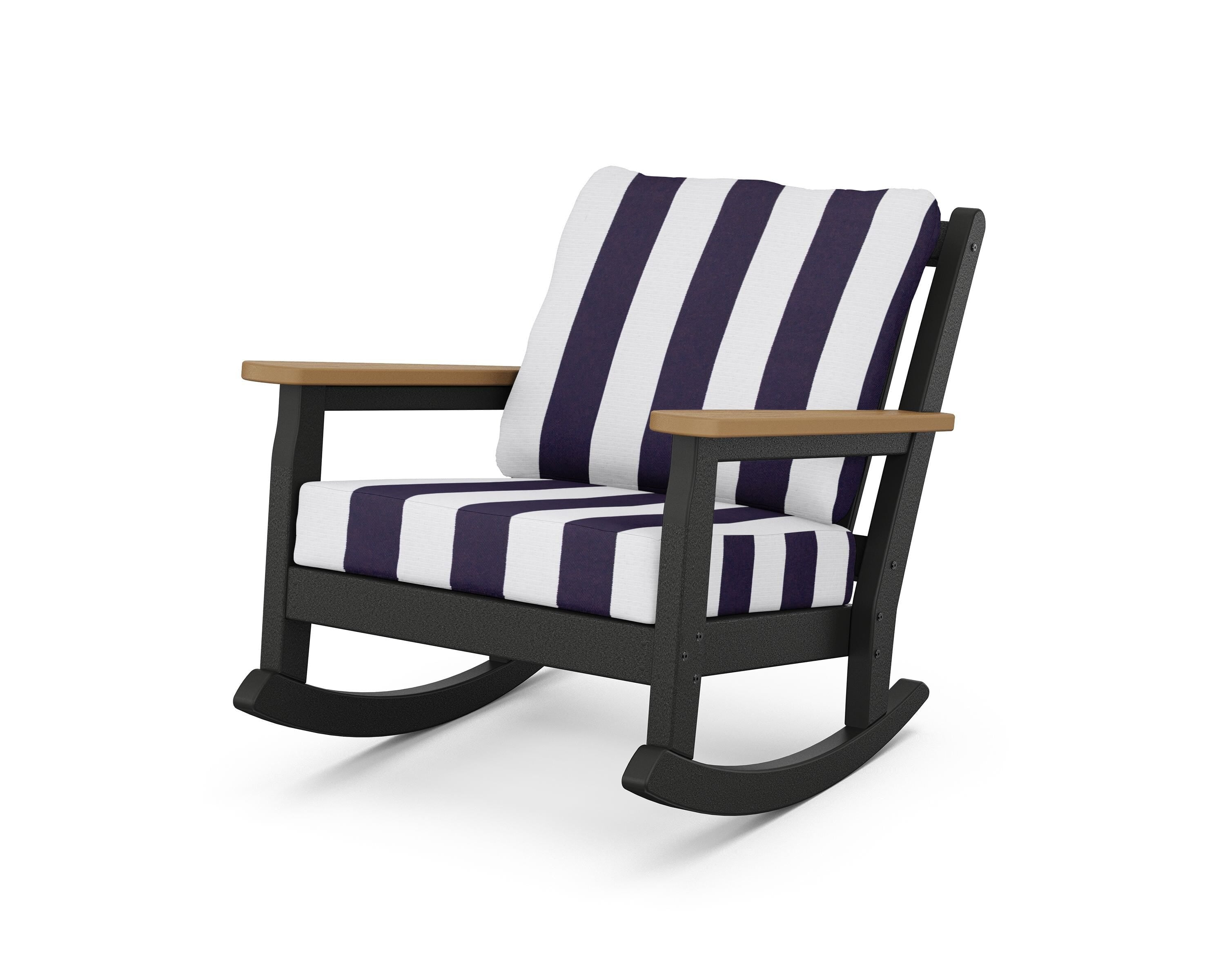 POLYWOOD® Chippendale Deep Seating Rocking Chair in Black / Natural / Cabana Stripe Navy