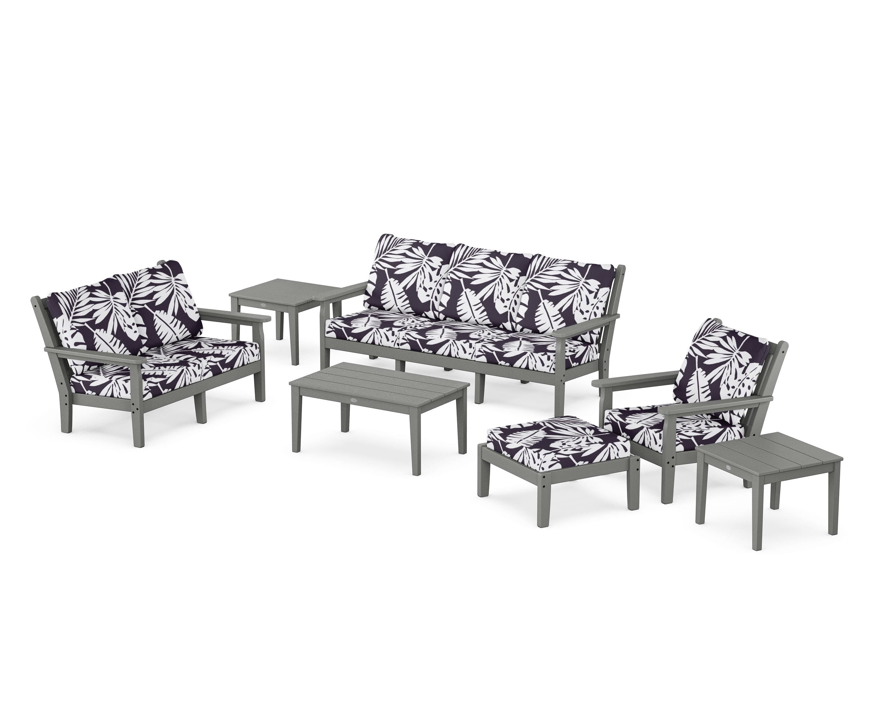 POLYWOOD® Chippendale 7-Piece Deep Seating Set in Slate Grey / Leaf Navy