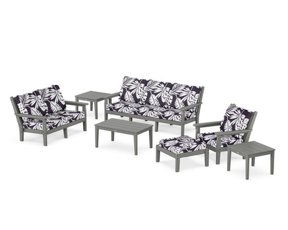 POLYWOOD® Chippendale 7-Piece Deep Seating Set in Slate Grey / Leaf Navy