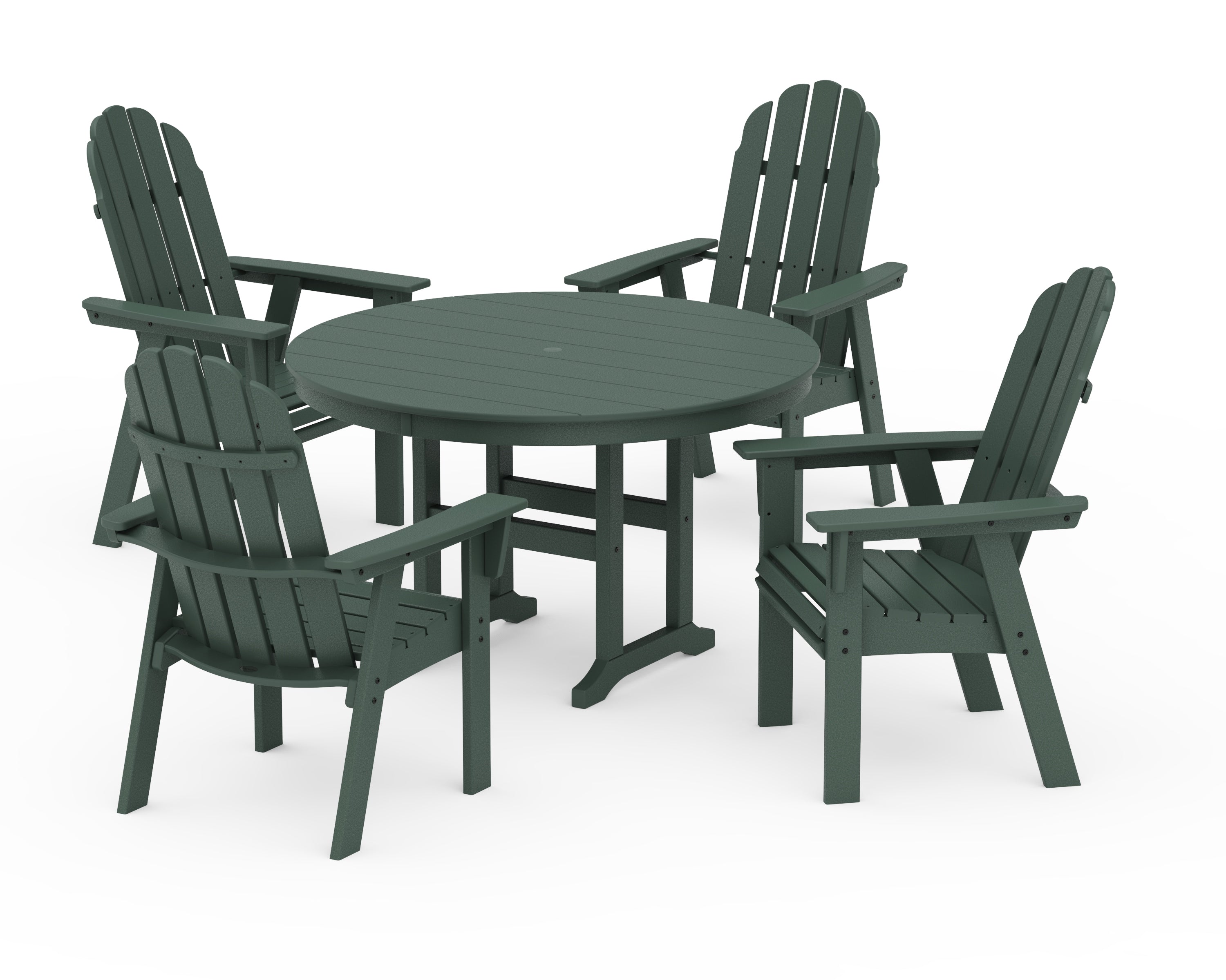 POLYWOOD® Vineyard Curveback Adirondack 5-Piece Round Farmhouse Dining Set in Green