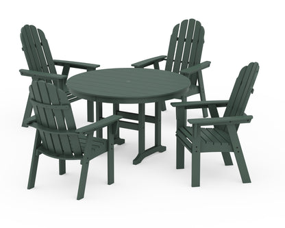 POLYWOOD® Vineyard Curveback Adirondack 5-Piece Round Farmhouse Dining Set in Green
