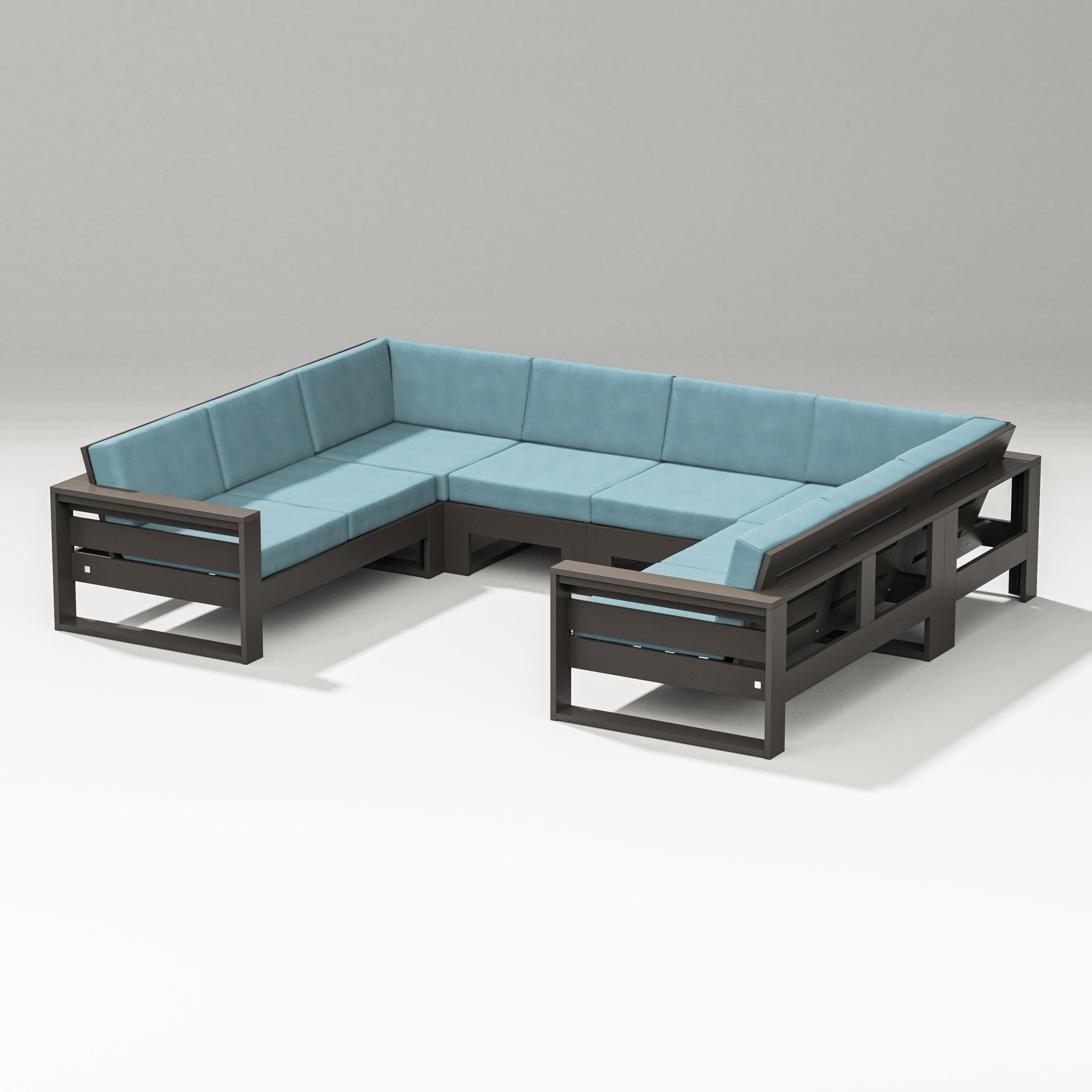 PW Designer Series Latitude U-Shaped Sectional in Vintage Coffee / Lattice Sky Blue