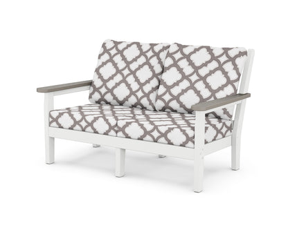 POLYWOOD® Chippendale Deep Seating Loveseat in White / Driftwood / Trellis Grey Mist