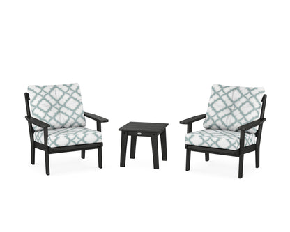 POLYWOOD® Oxford 3-Piece Deep Seating Set in Black / Trellis Glacier Spa