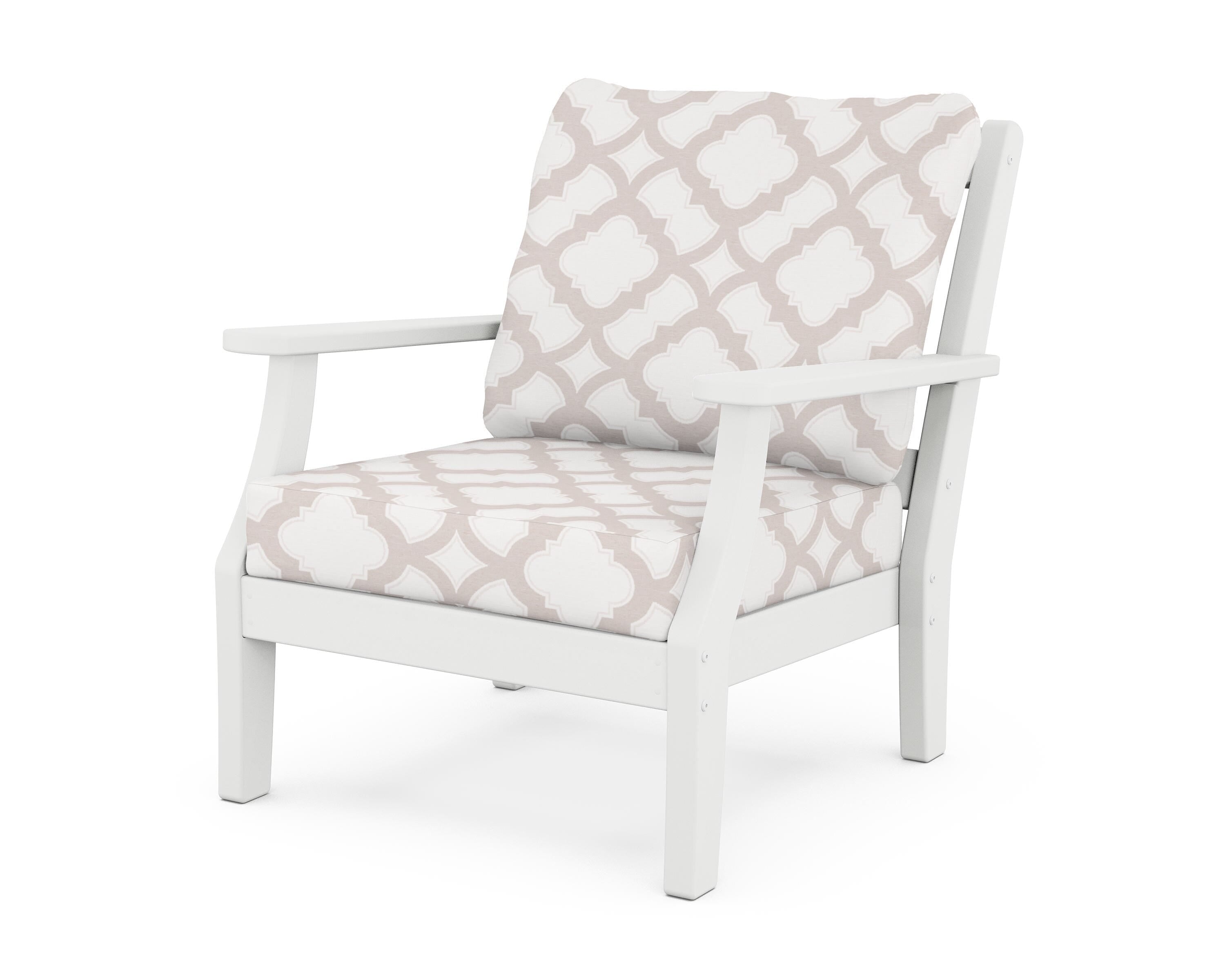 Martha Stewart by POLYWOOD® Chinoiserie Deep Seating Chair in White / Trellis Dune Burlap