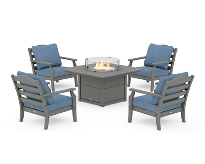 Draper James™ by  POLYWOOD® Savannah 5-Piece Deep Seating Set with Fire Pit Table in Slate Grey / Sky Blue
