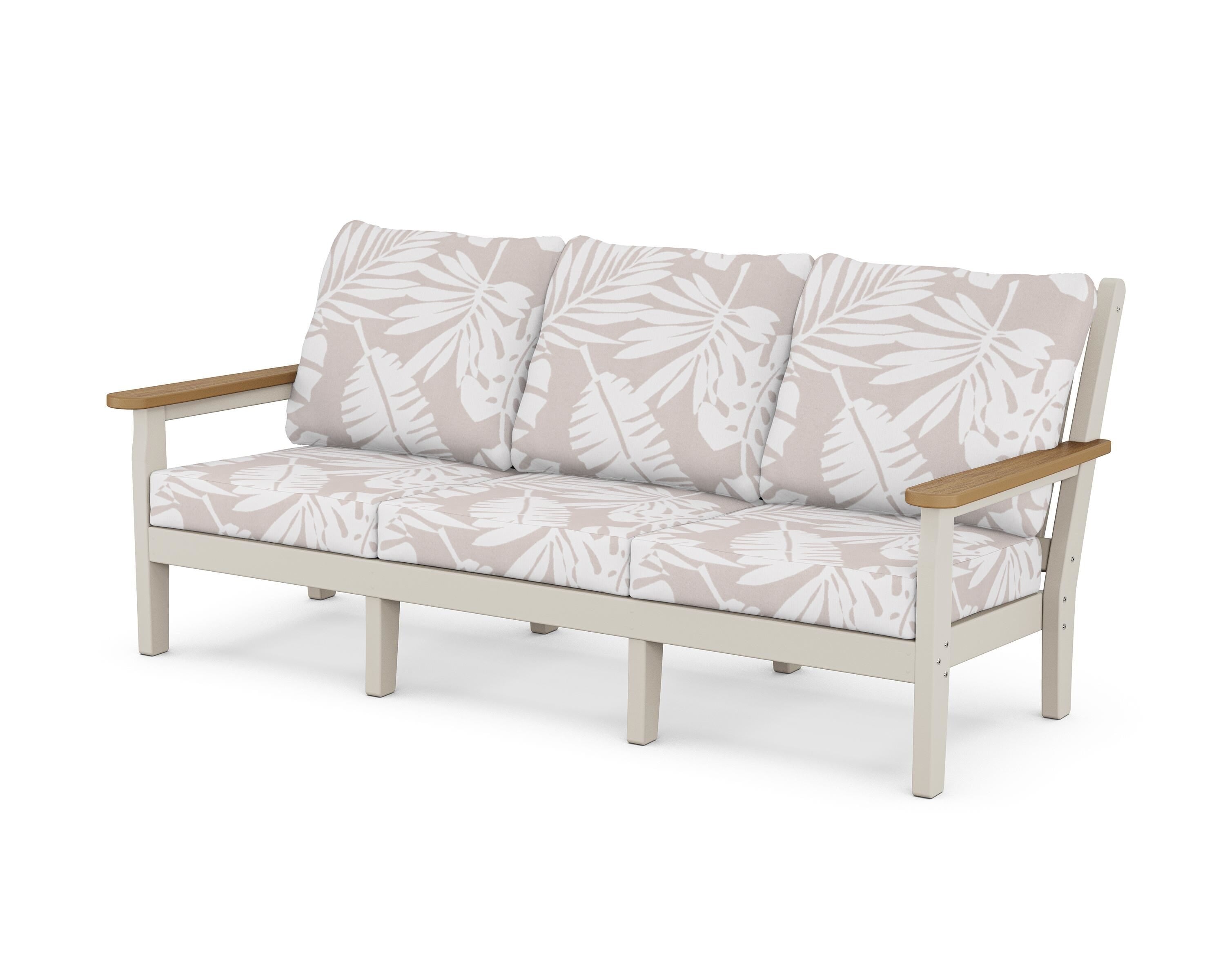 POLYWOOD® Chippendale Deep Seating Sofa in Sand / Natural / Leaf Dune Burlap