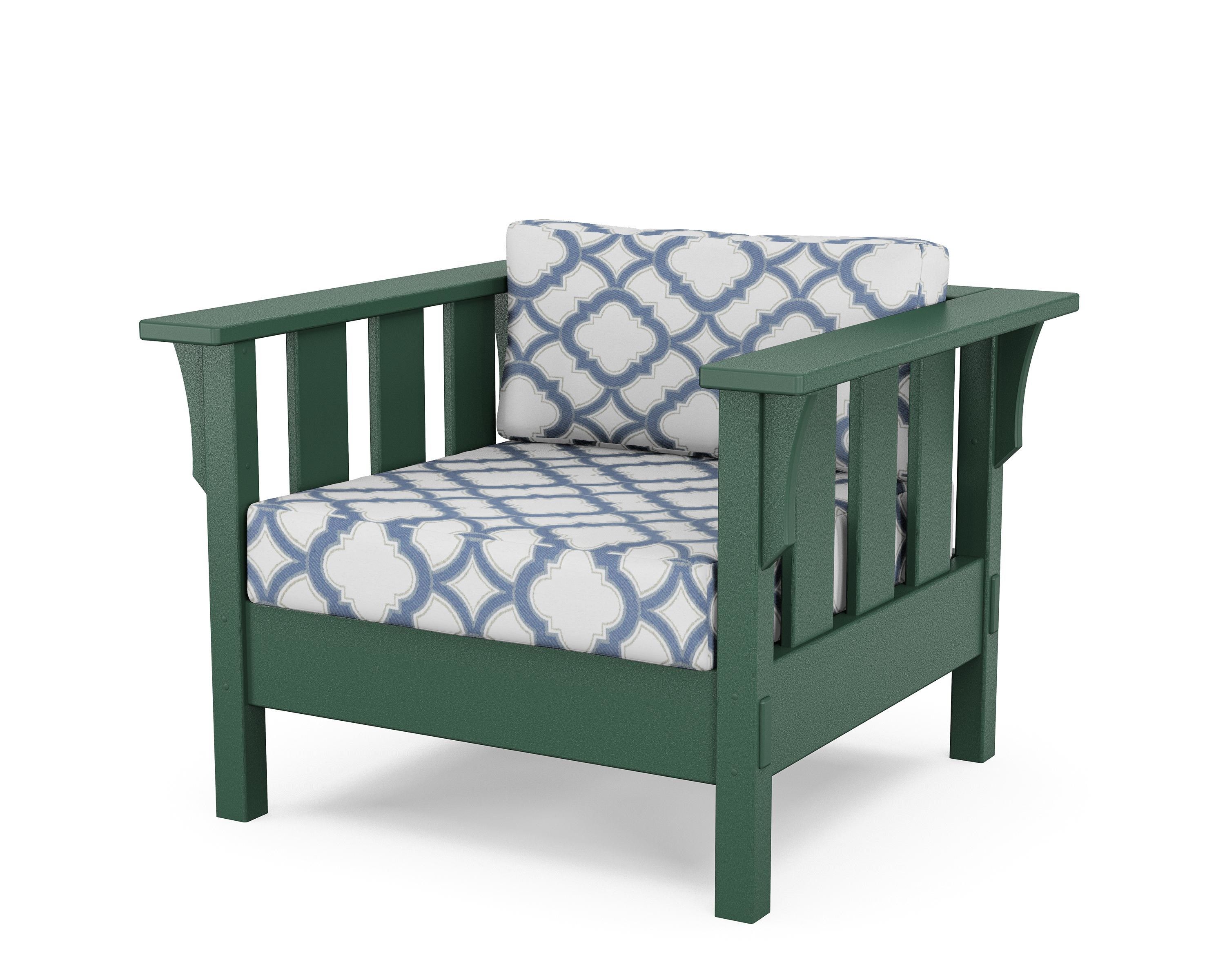 Martha Stewart by POLYWOOD® Acadia Deep Seating Chair in Green / Trellis Sky Blue