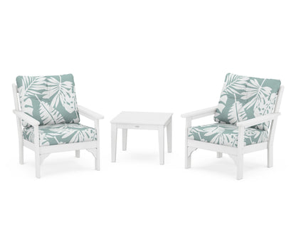 POLYWOOD® Vineyard 3-Piece Deep Seating Set in White / Leaf Glacier Spa