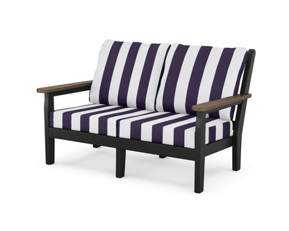 POLYWOOD® Chippendale Deep Seating Loveseat in Black / Kona / Cabana Stripe Navy