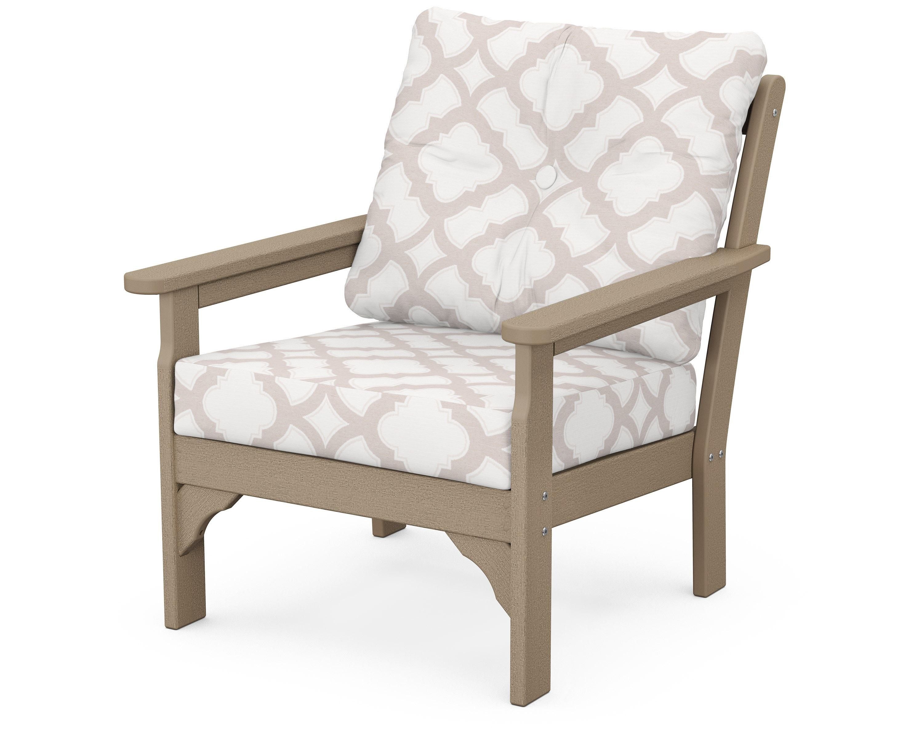 POLYWOOD® Vineyard Deep Seating Chair in Vintage Sahara / Trellis Dune Burlap