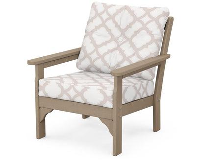 POLYWOOD® Vineyard Deep Seating Chair in Vintage Sahara / Trellis Dune Burlap