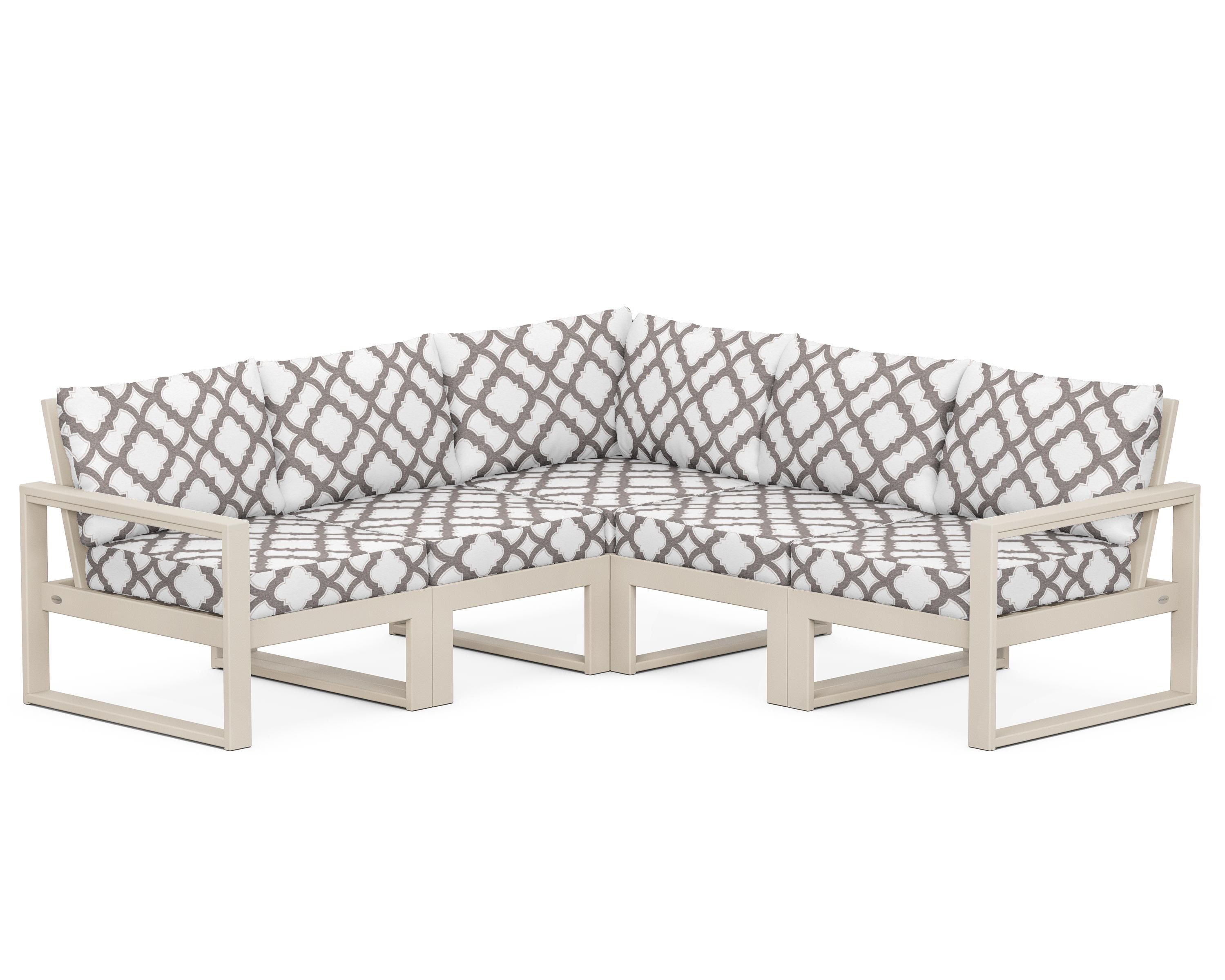 POLYWOOD® EDGE 5-Piece Modular Deep Seating Set in Sand / Trellis Grey Mist