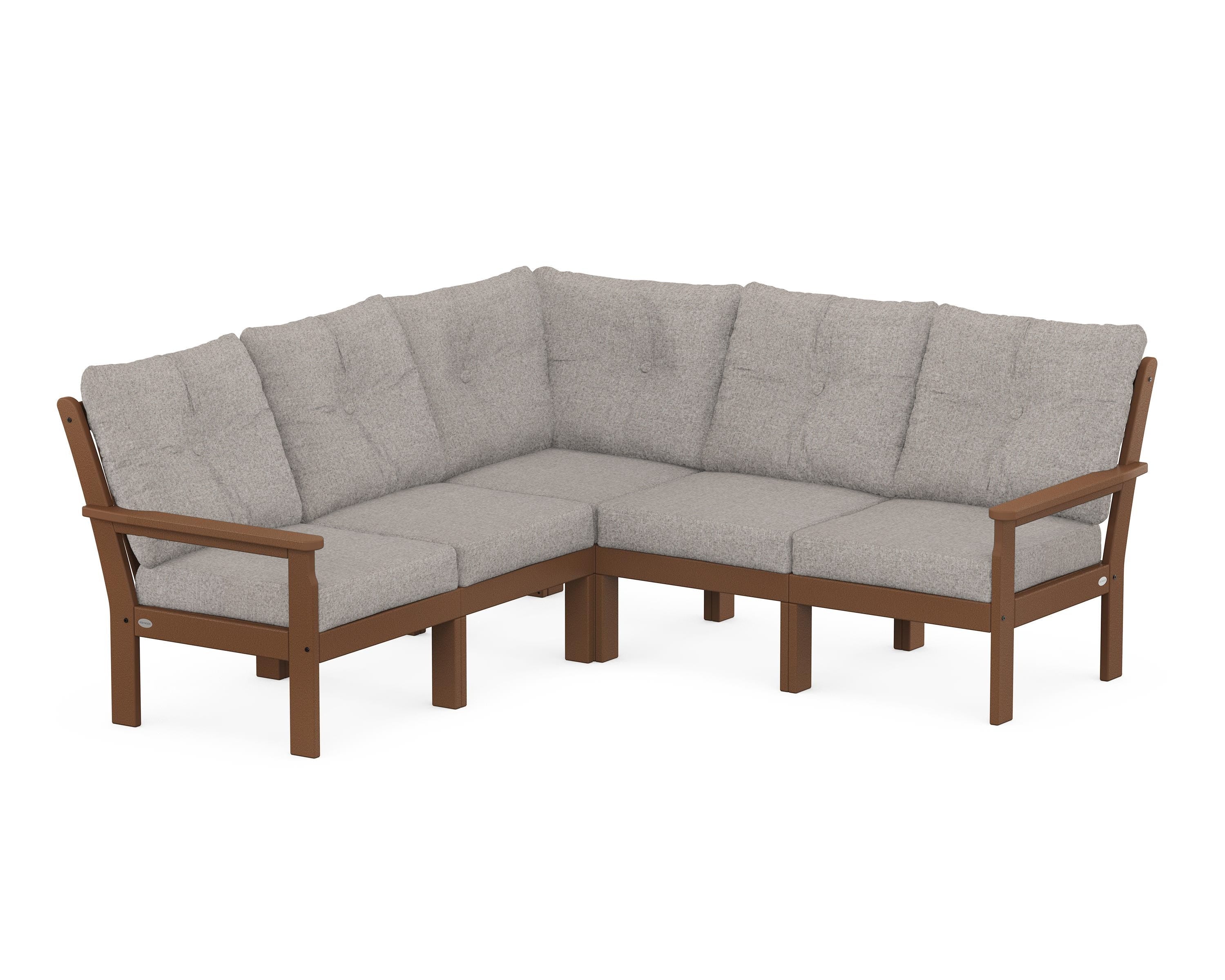 POLYWOOD® Vineyard 5-Piece Sectional in Teak / Weathered Tweed
