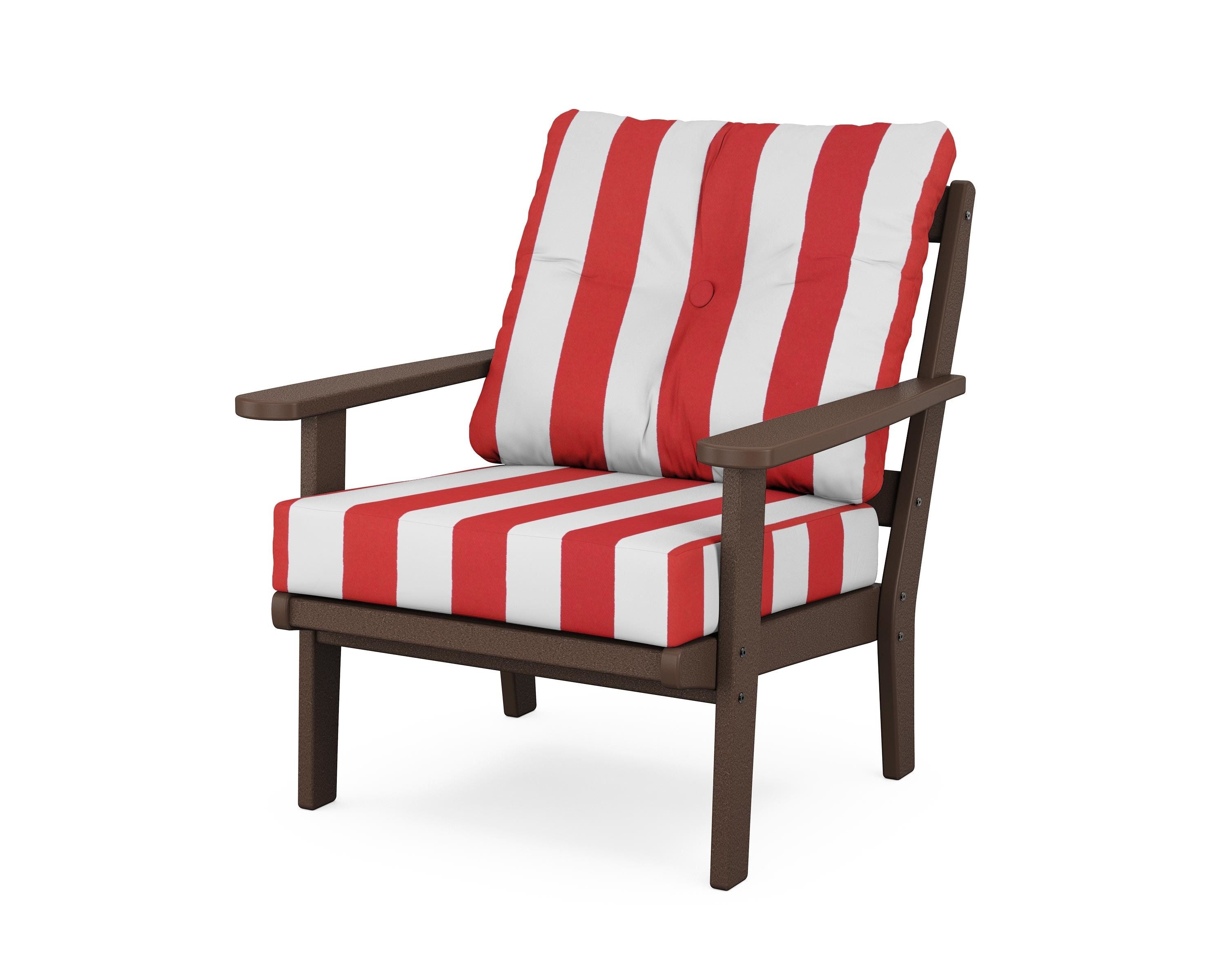 POLYWOOD® Mission Deep Seating Chair in Mahogany / Cabana Stripe Crimson