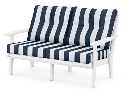 POLYWOOD® Lakeside Deep Seating Loveseat in White / Cabana Stripe Marine Indigo