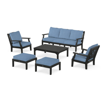 Martha Stewart by POLYWOOD® Chinoiserie 6-Piece Lounge Sofa Set in Black / Sky Blue