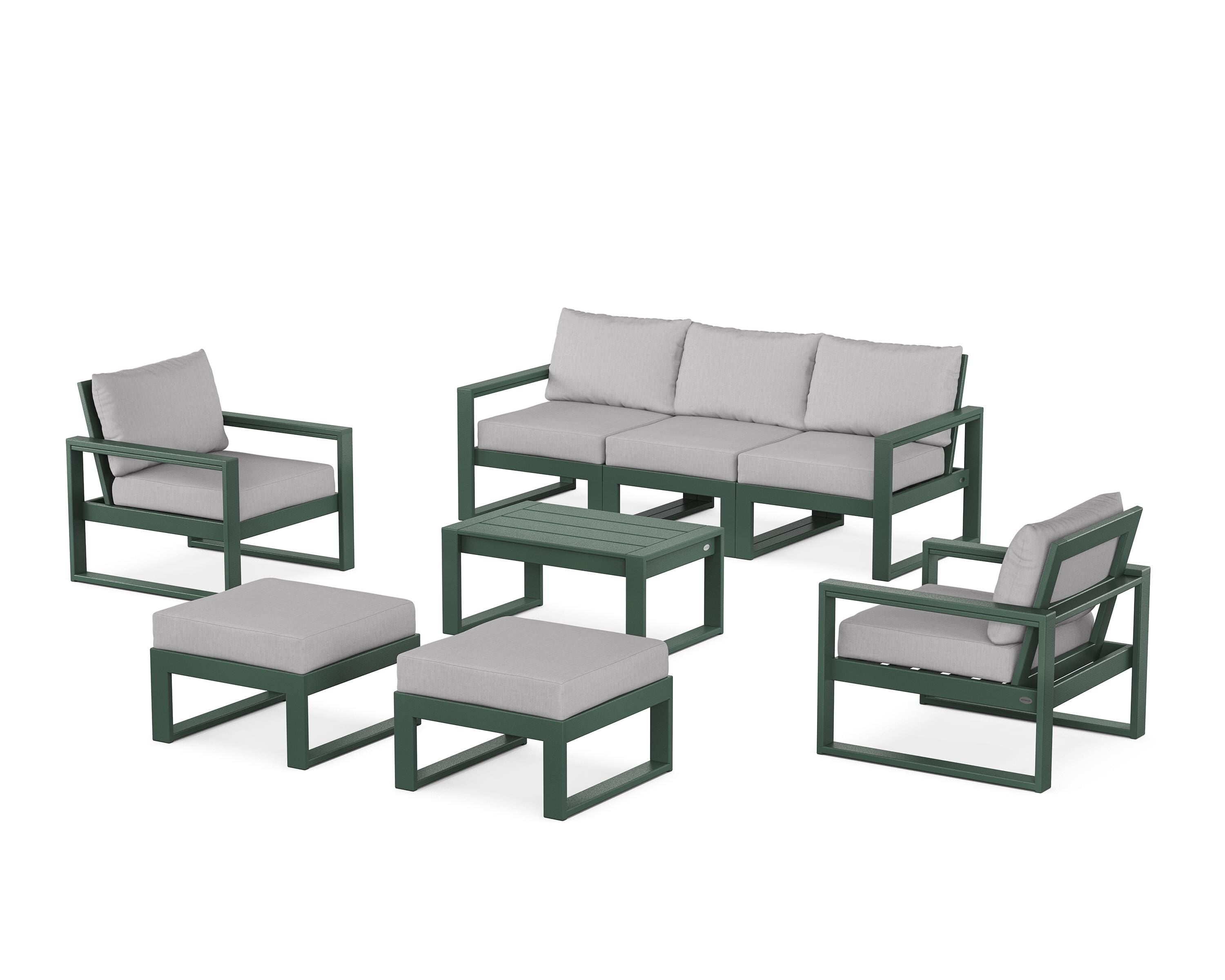 POLYWOOD® EDGE Sectional 8-Piece Lounge Sofa Set in Green / Granite