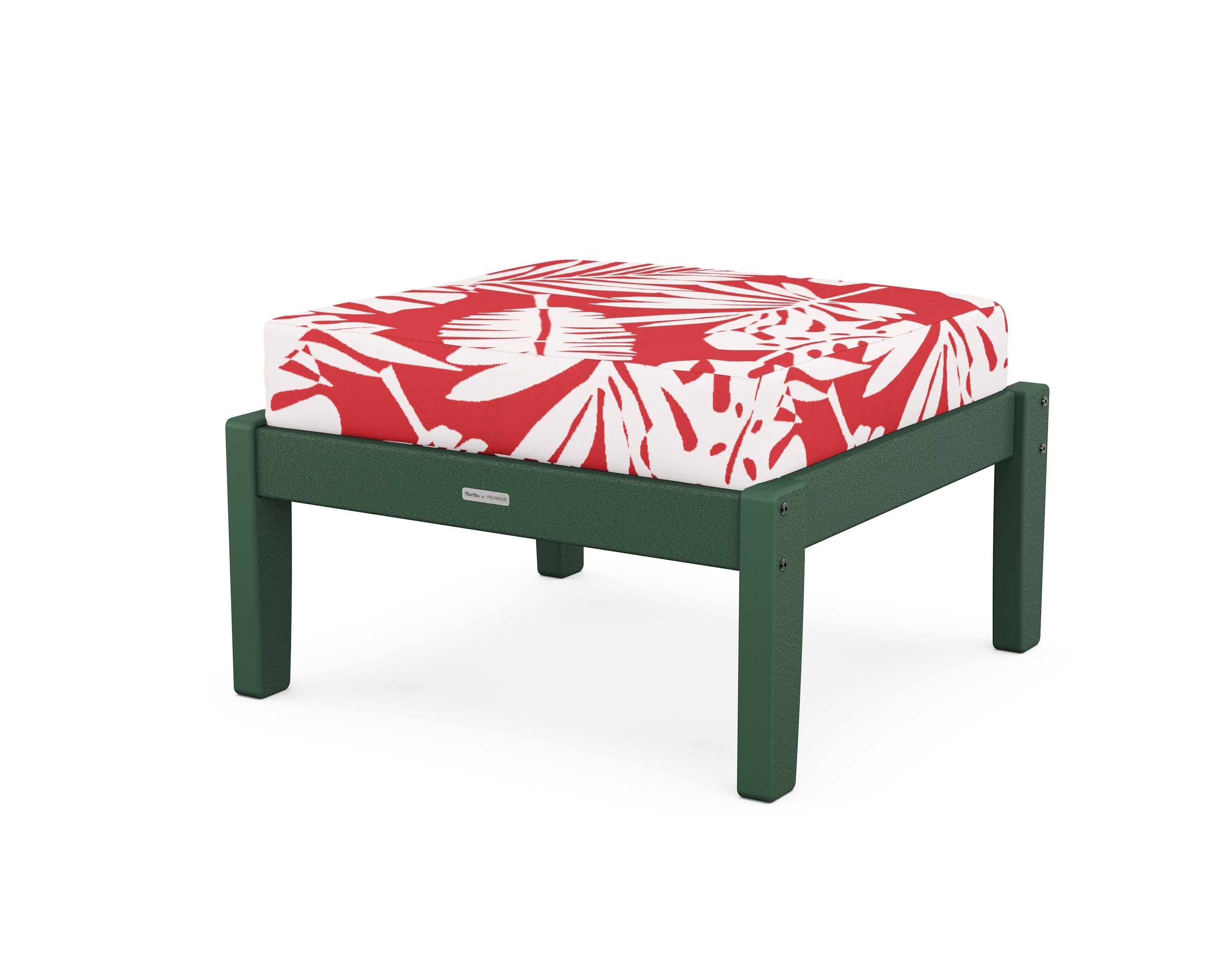 Martha Stewart by POLYWOOD® Chinoiserie Deep Seating Ottoman in Green / Leaf Crimson