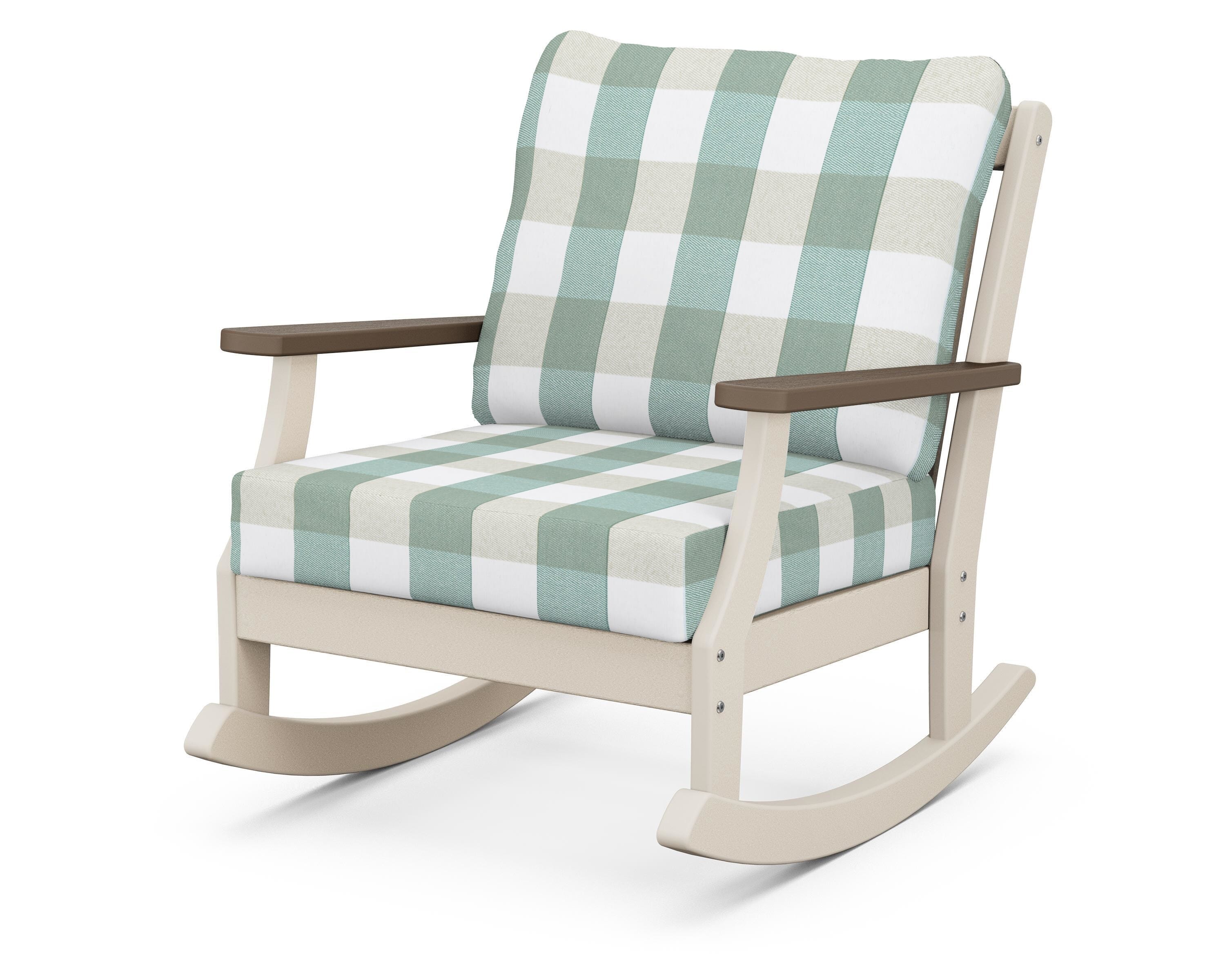 POLYWOOD® Braxton Deep Seating Rocking Chair in Sand / Kona / Buffalo Plaid Glacier Spa