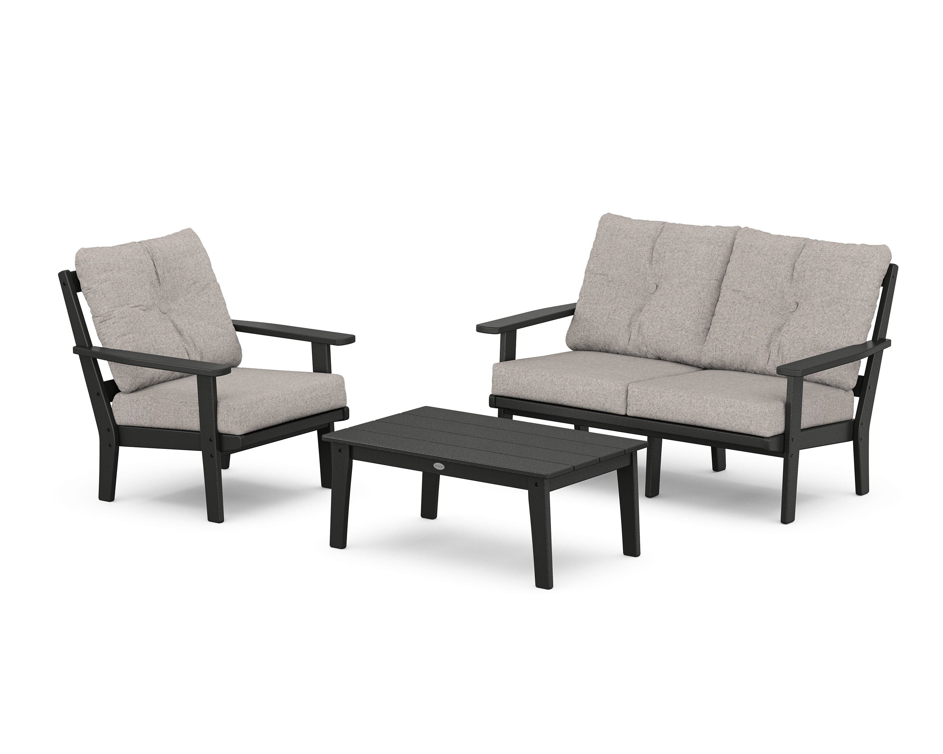POLYWOOD® Oxford 3-Piece Deep Seating Set with Loveseat in Black / Weathered Tweed