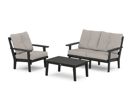 POLYWOOD® Oxford 3-Piece Deep Seating Set with Loveseat in Black / Weathered Tweed