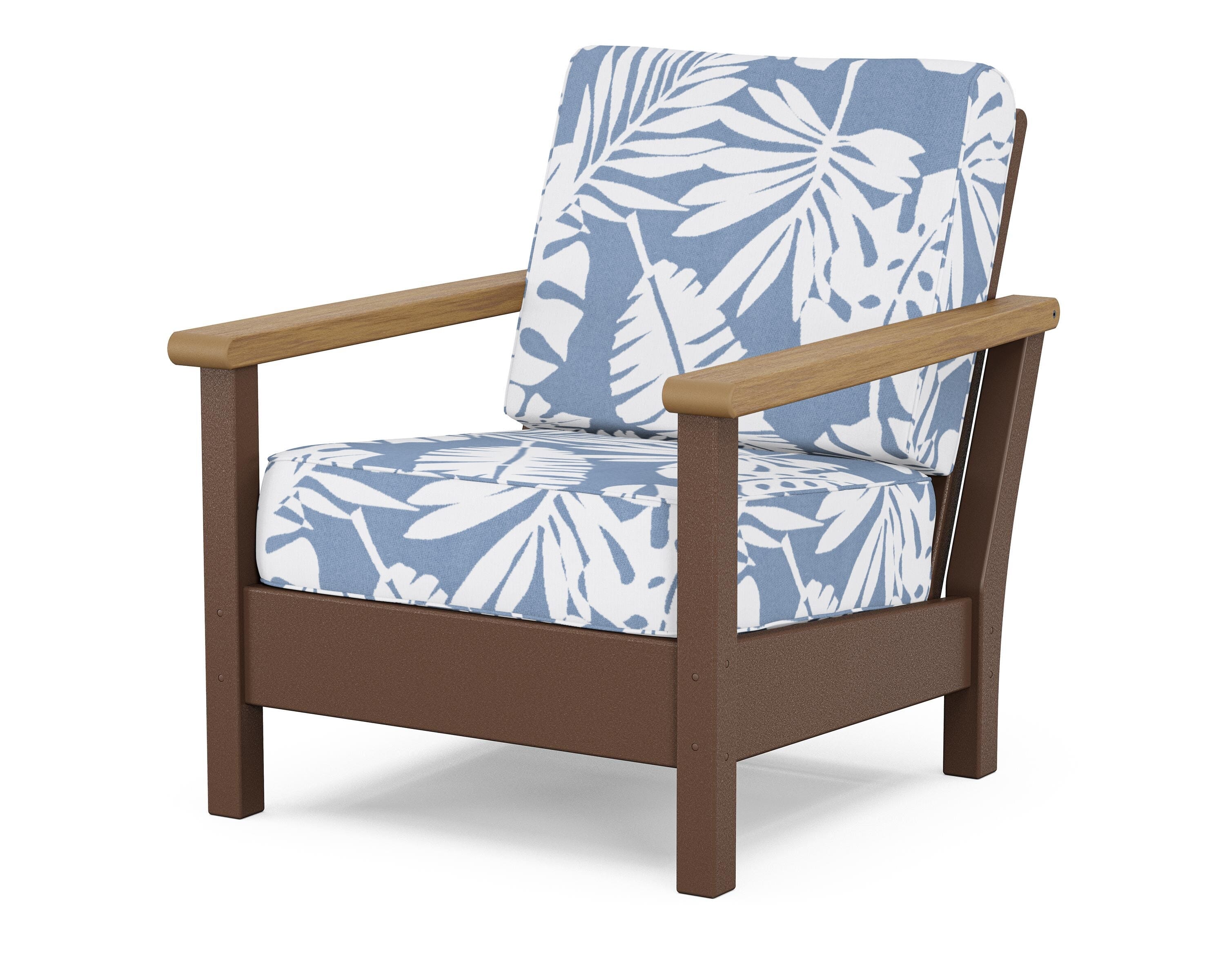 POLYWOOD® Harbour Deep Seating Chair in Mahogany / Natural / Leaf Sky Blue
