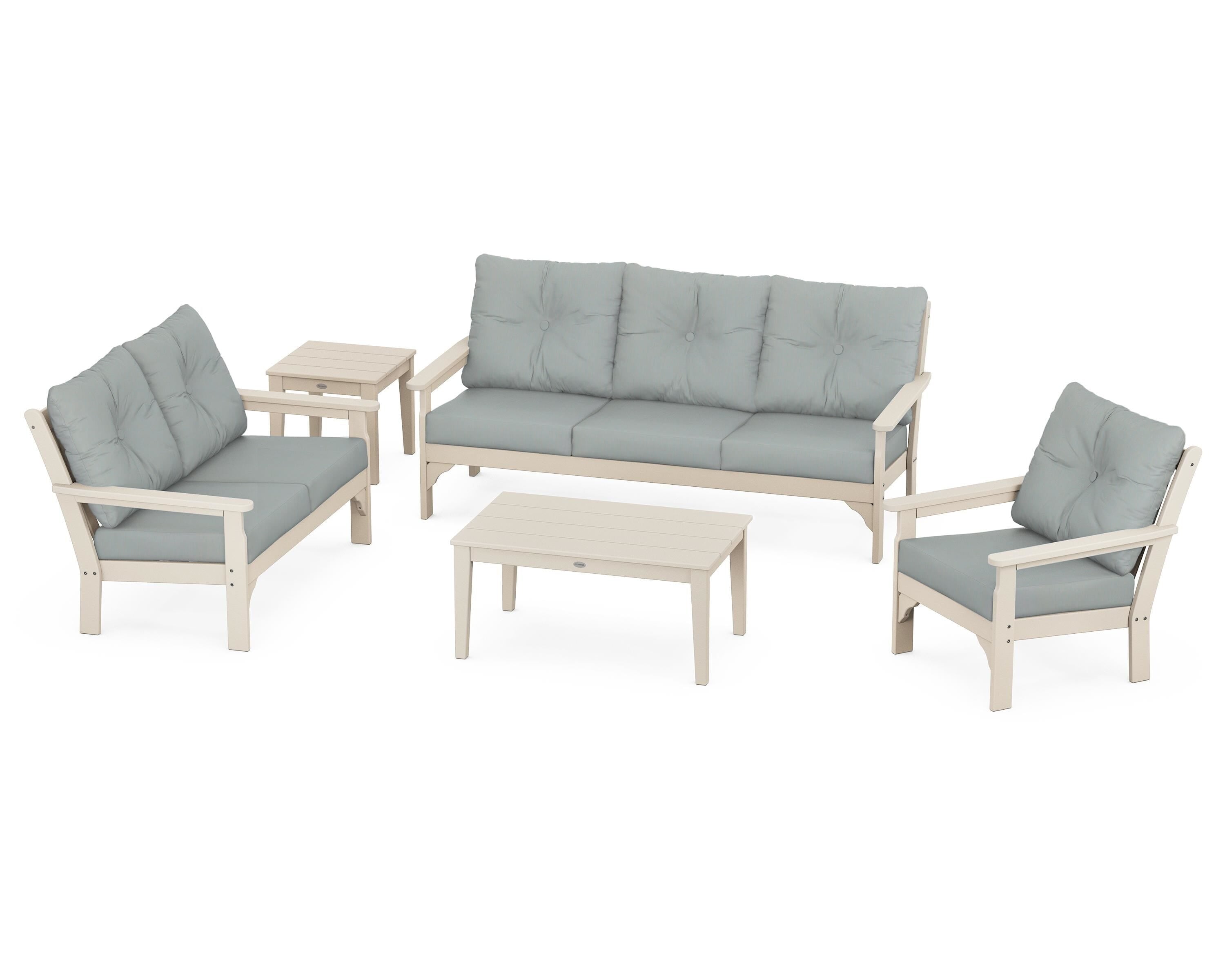 POLYWOOD® Vineyard 5 Piece Deep Seating Set in Sand / Spa