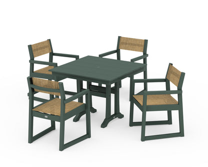 POLYWOOD® EDGE Sling 5-Piece Farmhouse Dining Set with Trestle Legs in Green / Burlap Sling