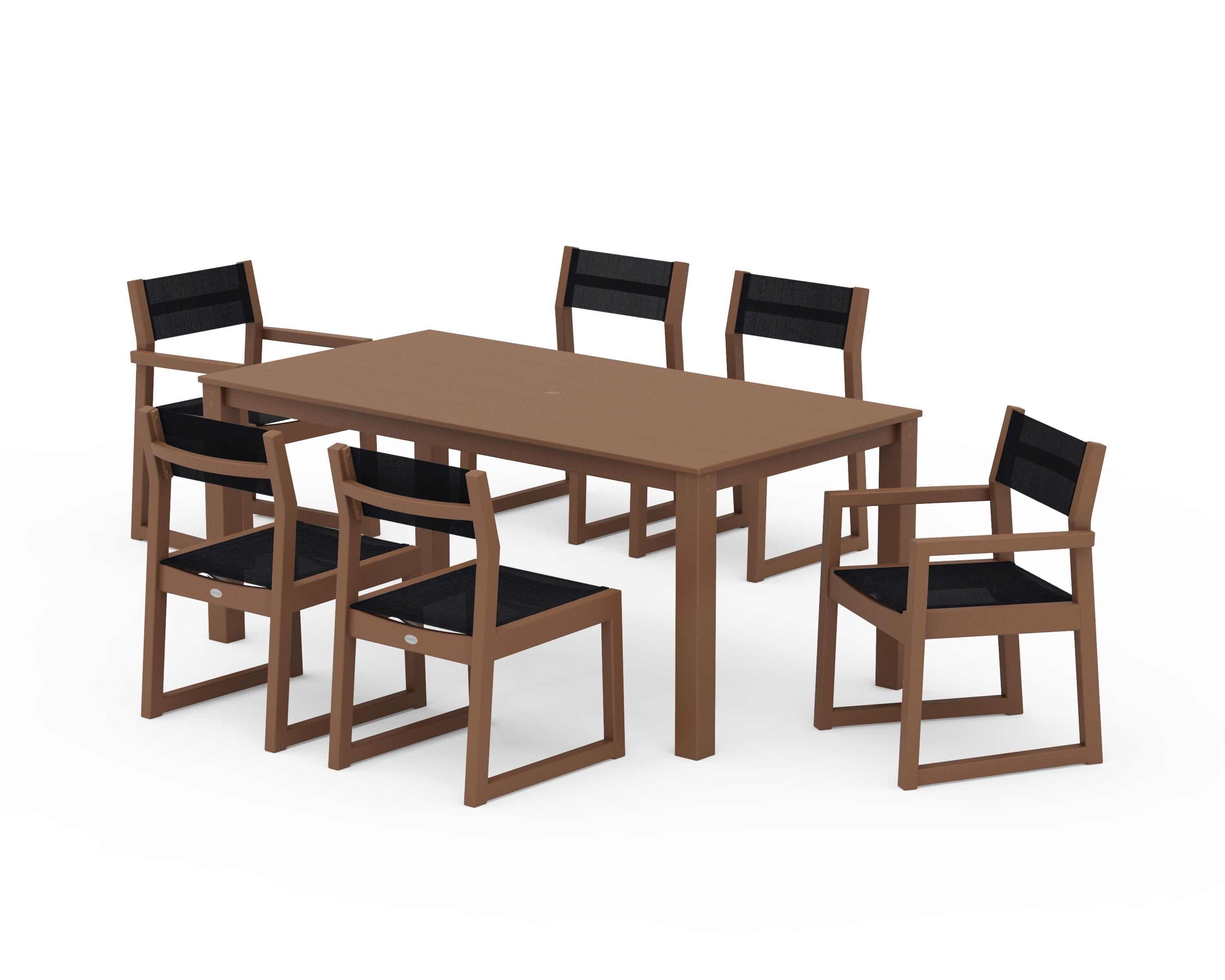 POLYWOOD® EDGE Sling 7-Piece Parsons Dining Set in Teak / Black Sling