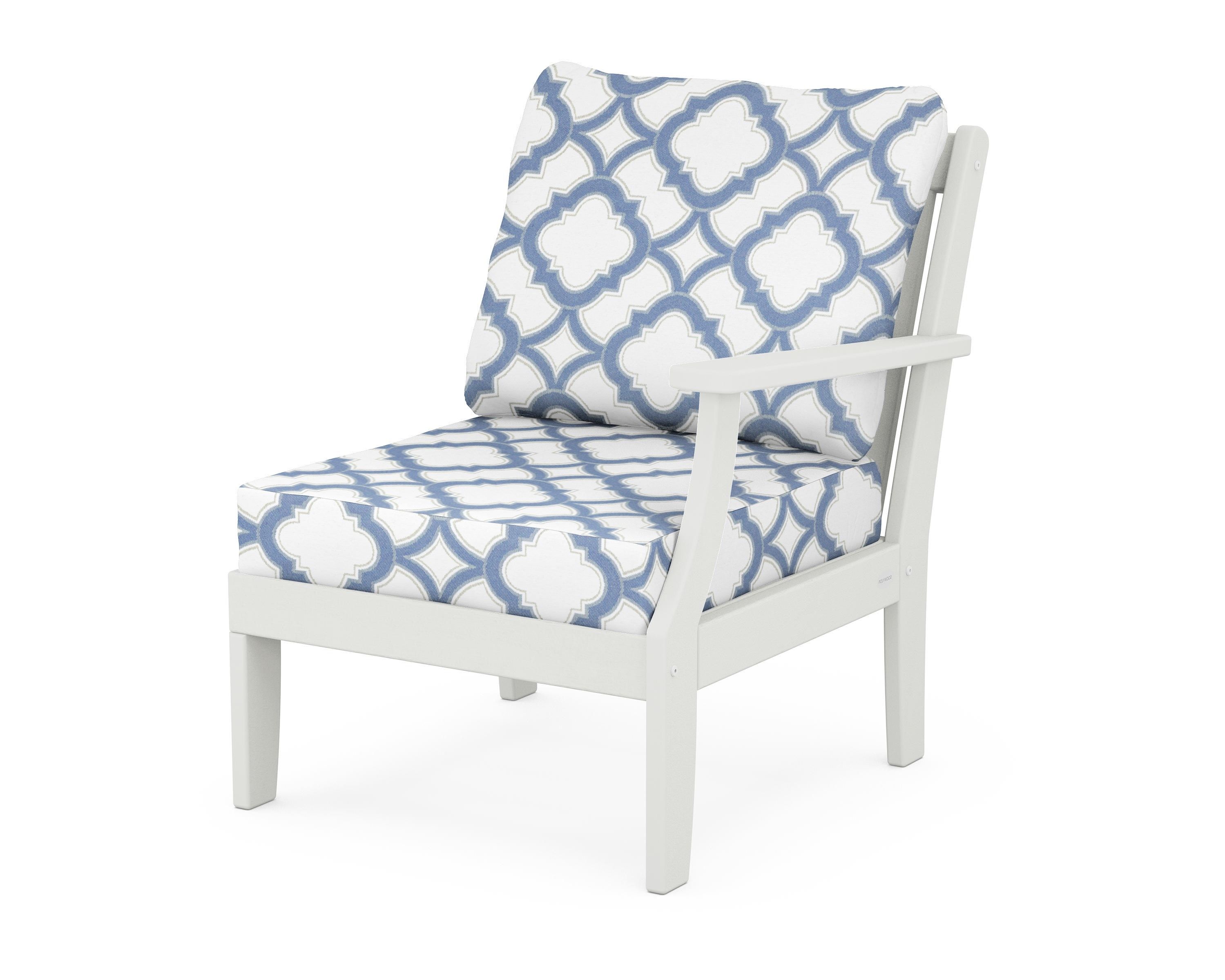 POLYWOOD® Braxton Modular Right Arm Chair in Vintage White / Trellis Sky Blue