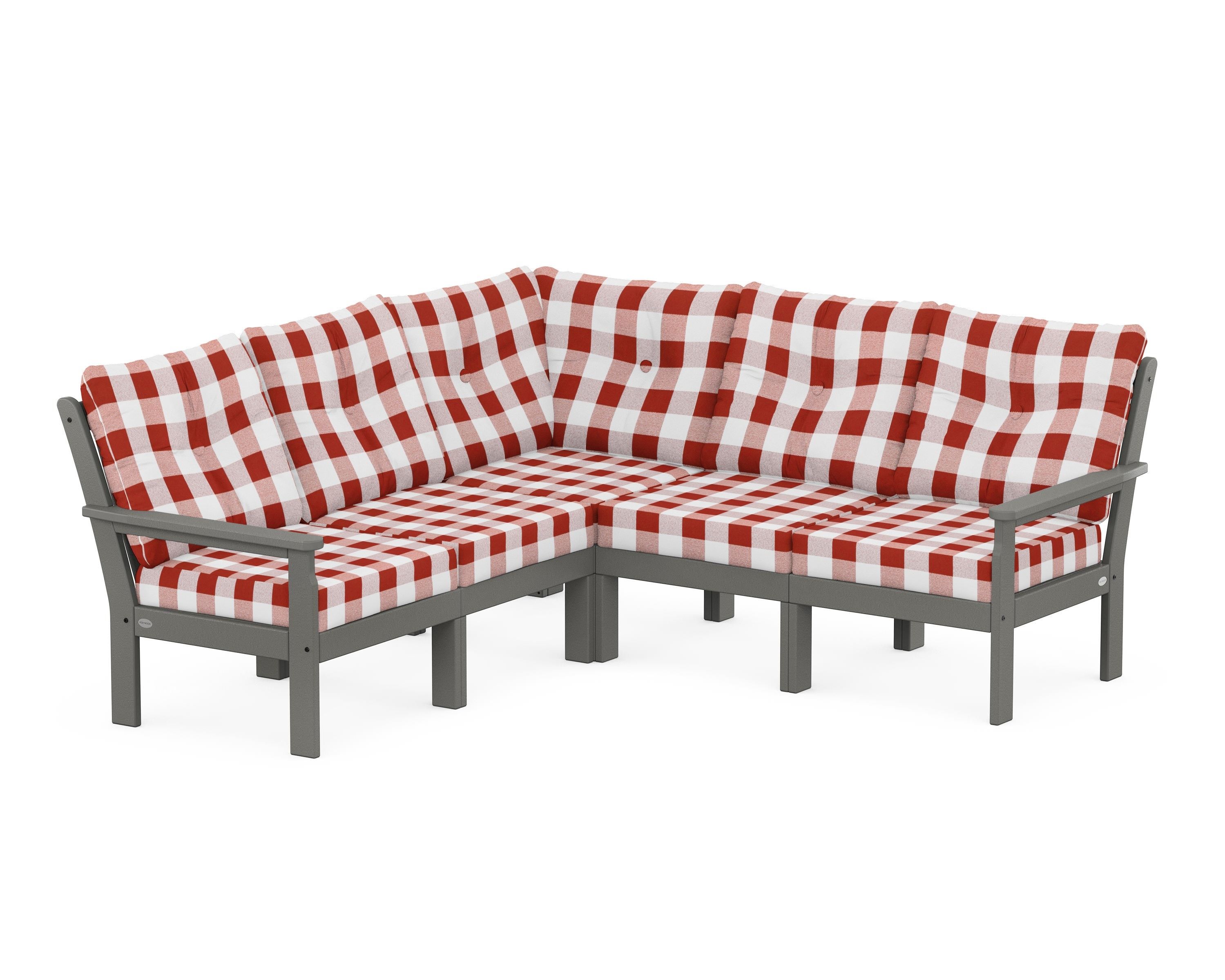 POLYWOOD® Vineyard 5-Piece Sectional in Slate Grey / Buffalo Plaid Crimson