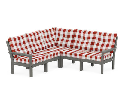POLYWOOD® Vineyard 5-Piece Sectional in Slate Grey / Buffalo Plaid Crimson