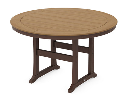 POLYWOOD® Nautical Trestle 60" Round Counter Table in Mahogany / Natural