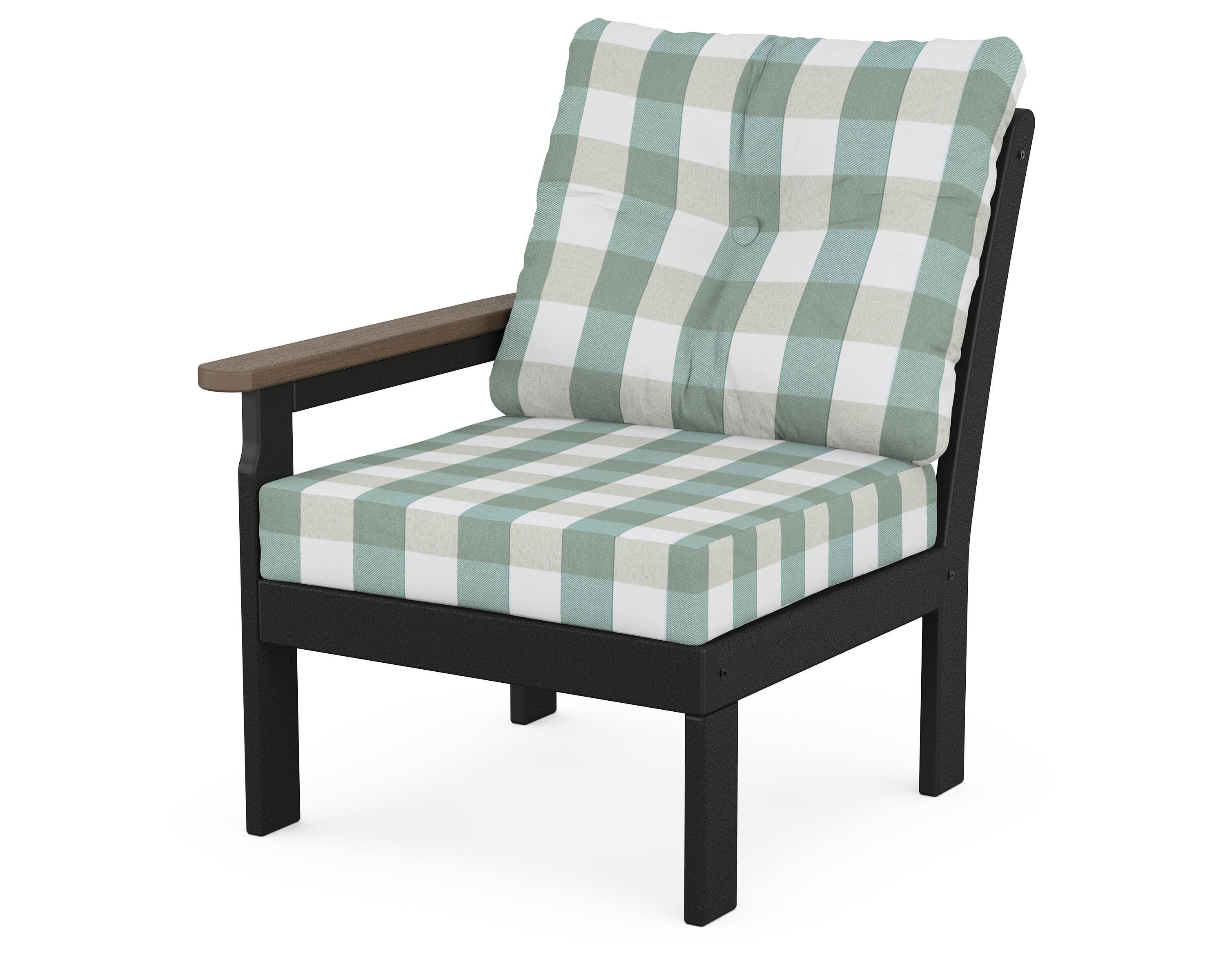 POLYWOOD® Vineyard Modular Left Arm Chair in Black / Kona / Buffalo Plaid Glacier Spa