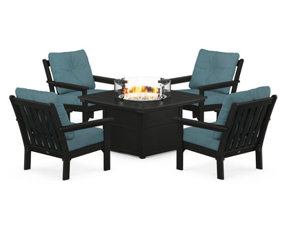 POLYWOOD® Vineyard 5-Piece Conversation Set with Fire Pit Table in Black / Ocean Teal