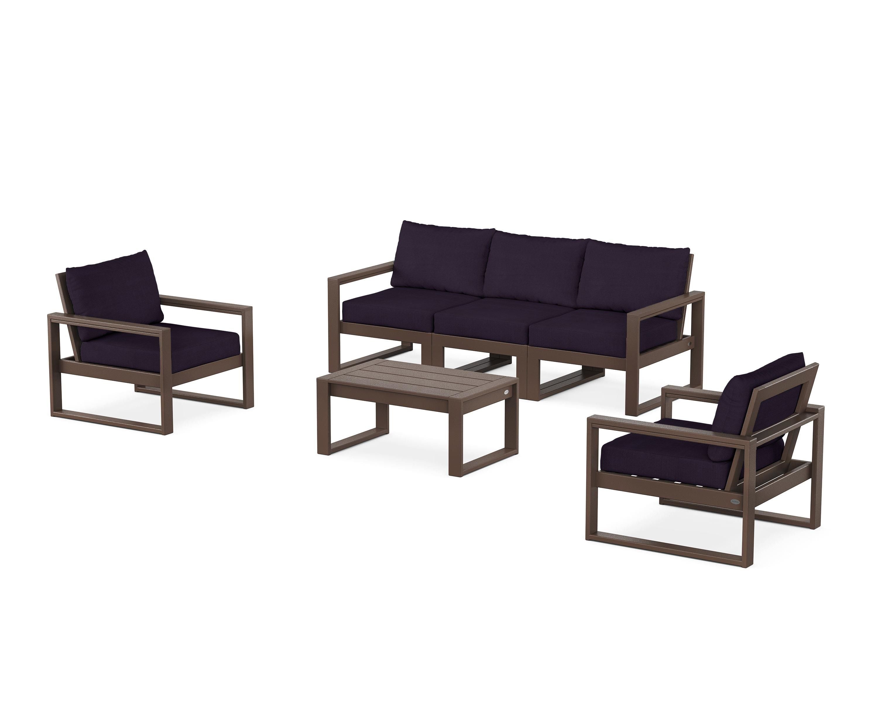 POLYWOOD® EDGE Sectional 4-Piece Deep Seating Set with Sofa in Mahogany / Navy Linen