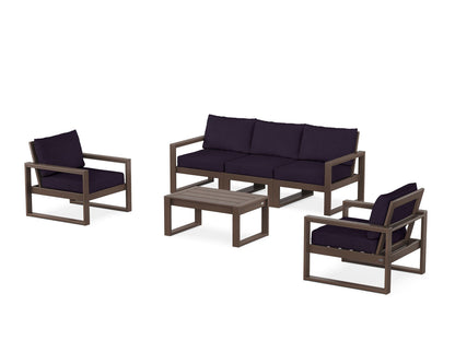 POLYWOOD® EDGE Sectional 4-Piece Deep Seating Set with Sofa in Mahogany / Navy Linen