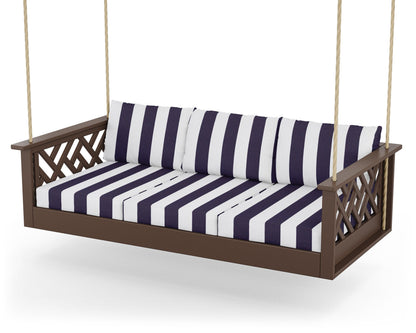 POLYWOOD® Chippendale Daybed Swing in Mahogany / Cabana Stripe Navy